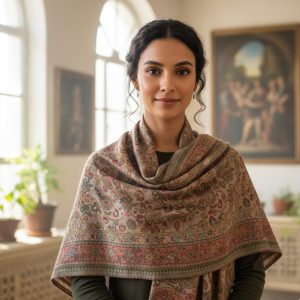 Beige Multicolor Wool Kani Weave Pashmina Shawl for Women