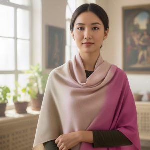 Beige Pink Magenta Wool Natural Ombre Pashmina Shawl for Women