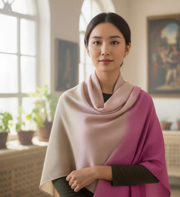 Soft Pink Beige Baby Pink Fine Wool Ombre Stole, Wholesale & Private Label Supplier