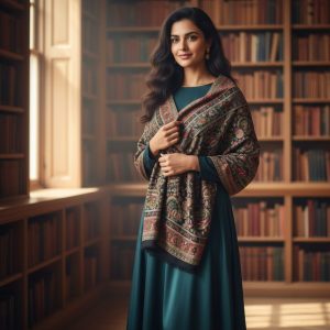 Black Multicolor Wool Kani Design Pashmina Shawl for Women