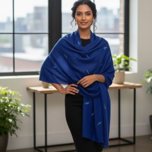 Blue Wool Kani Embroidered Pashmina Shawls for Women