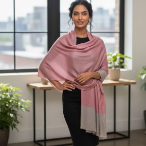 Blush Pink Wool Natural Border Pashmina Shawl for Women