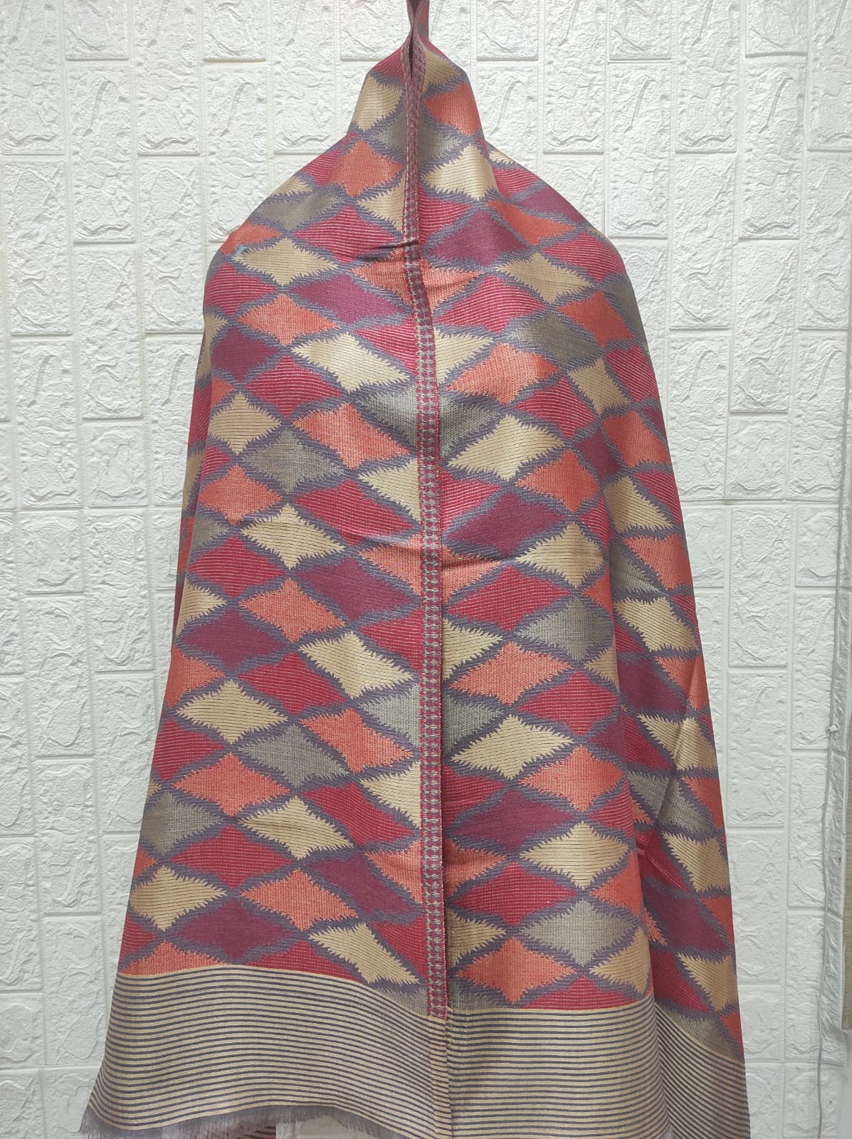 Fine Wool Zari Chevron Pattern Stole for Women | 70 x 200 cms | Savita Shawls