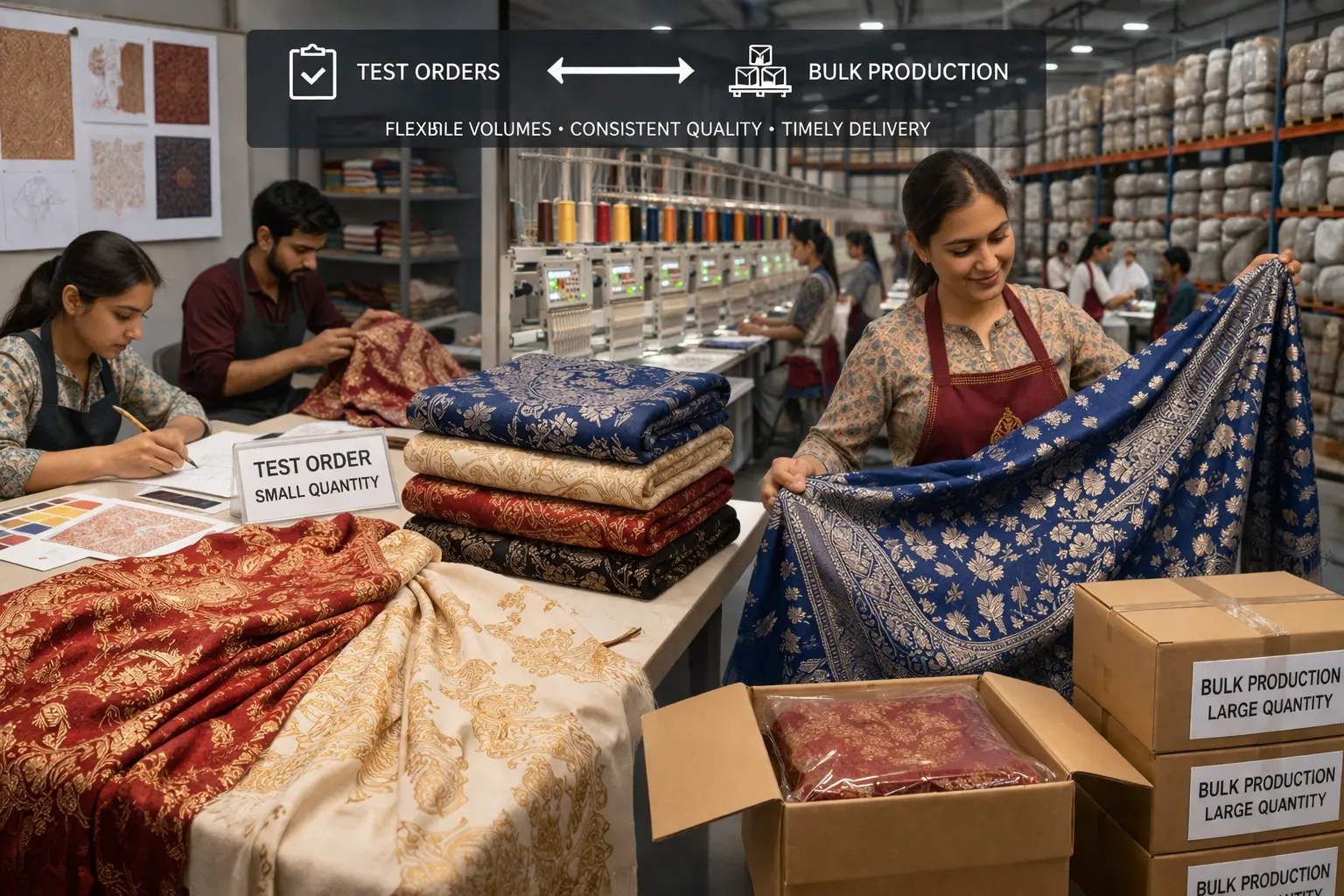 Flexible volumes from test orders to bulk production