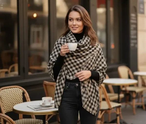 Natural Check Pashmina Shawl Manufacturer and Exporter
