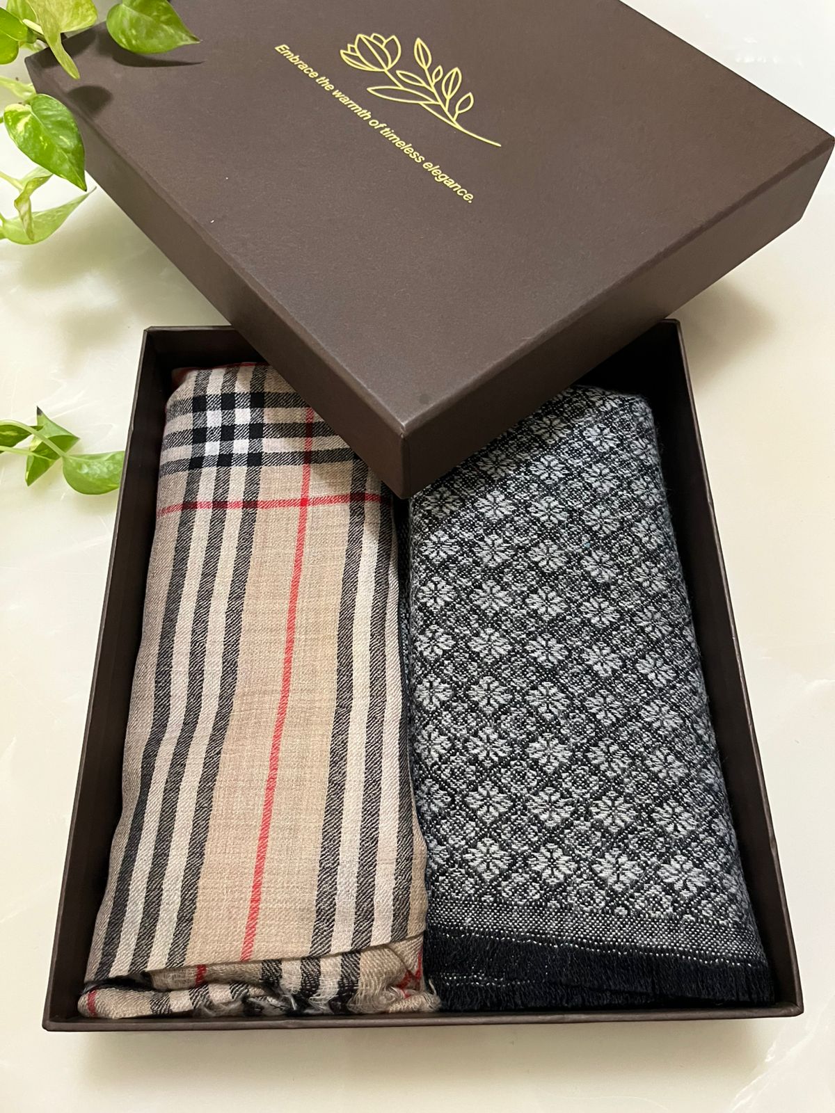 Folded favour shawl in a gift box