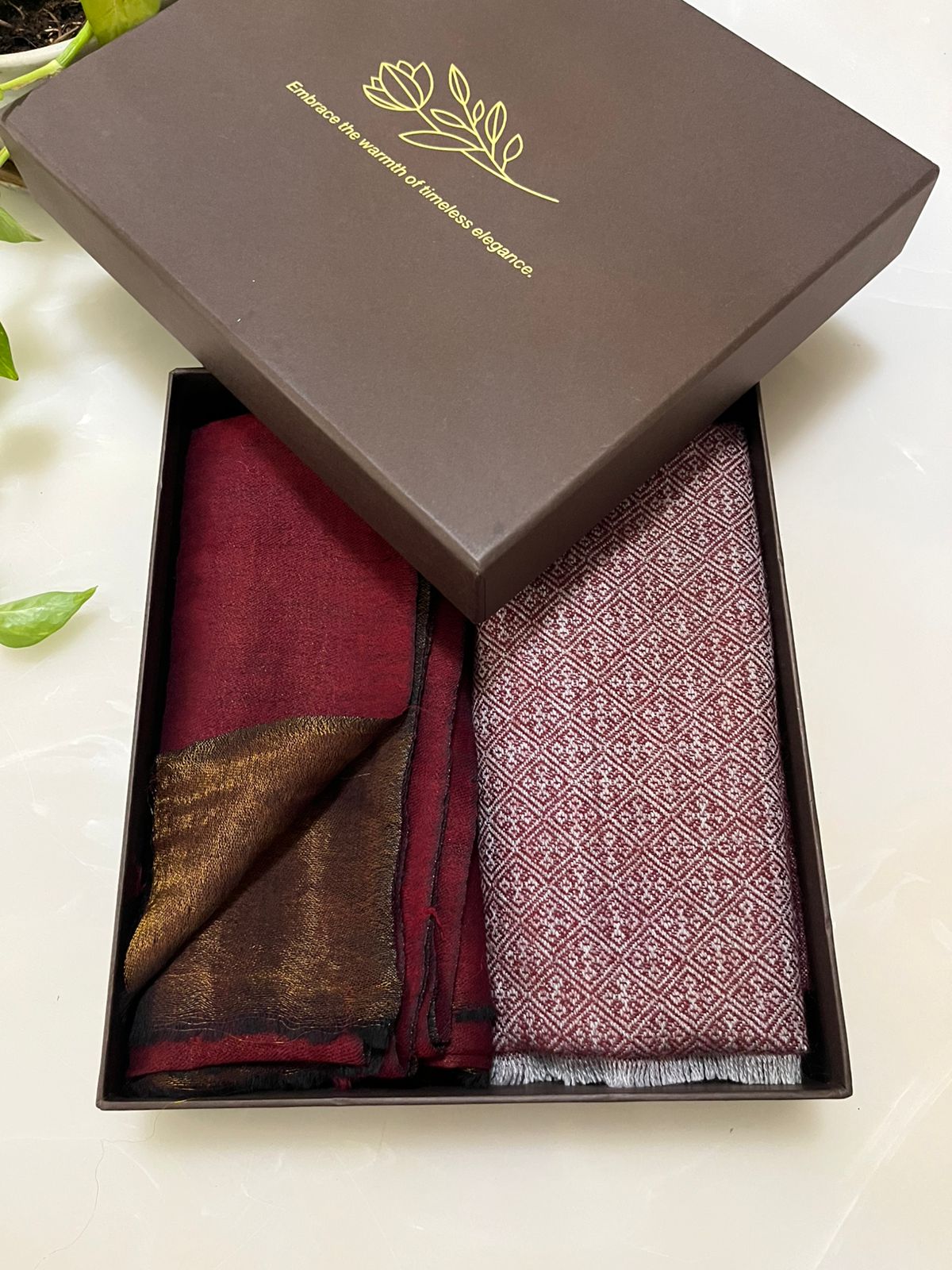 Silk scarf trio wedding combo box in coordinating tones