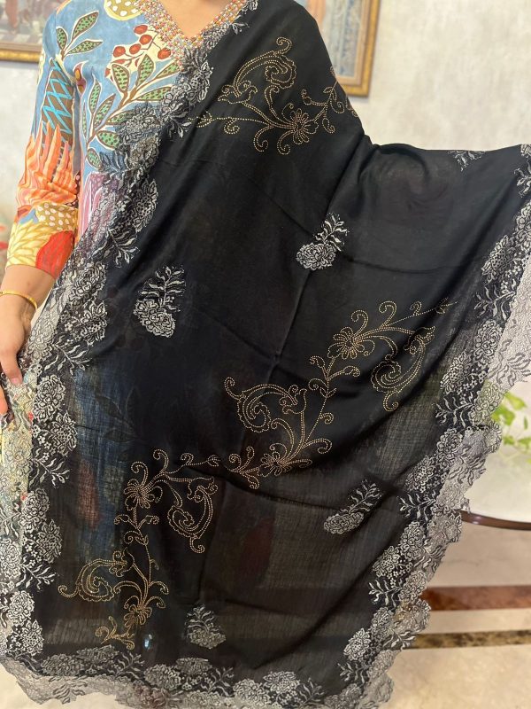 Fine Wool Lace Crystal Embellished Stole | Wholesale Manufacturer