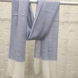 Fine Wool Natural Border Stole Blue
