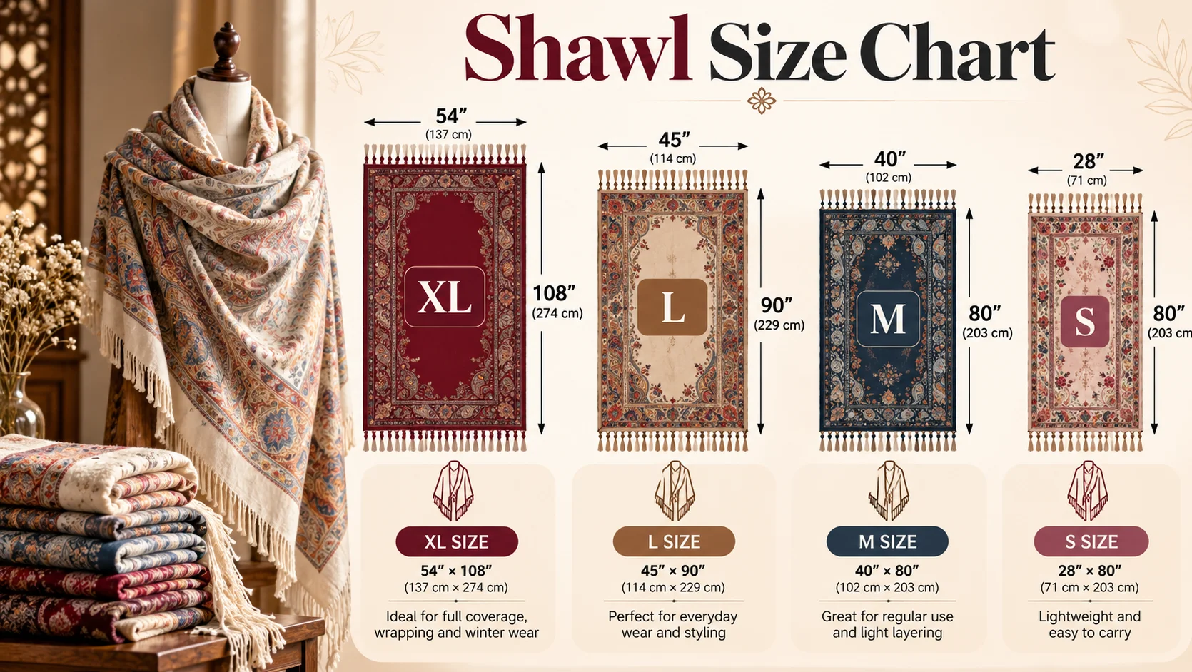 shawl size chart